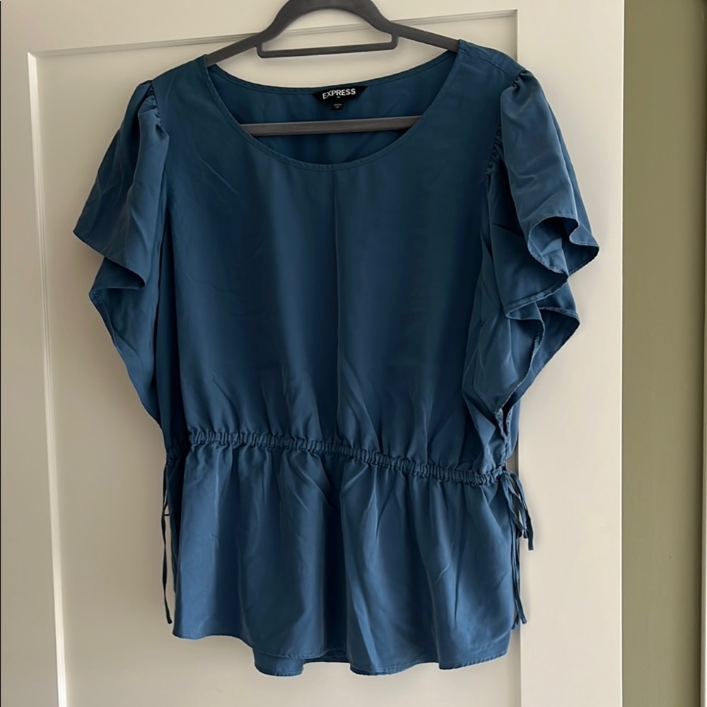 Express Blue Dolman Sleeve Ruffled Blouse